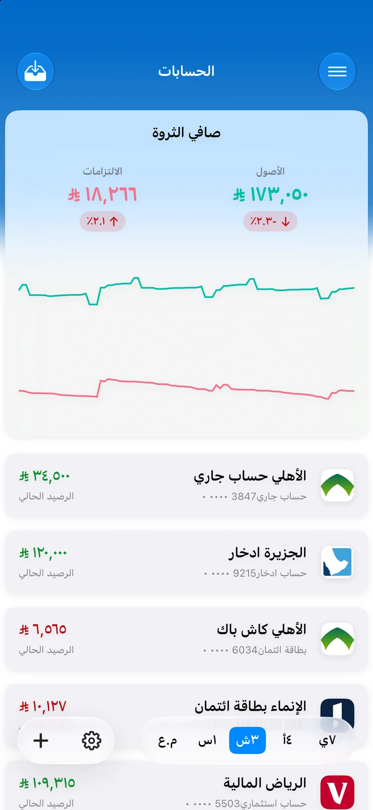 Summa on iPhone: accounts and net worth