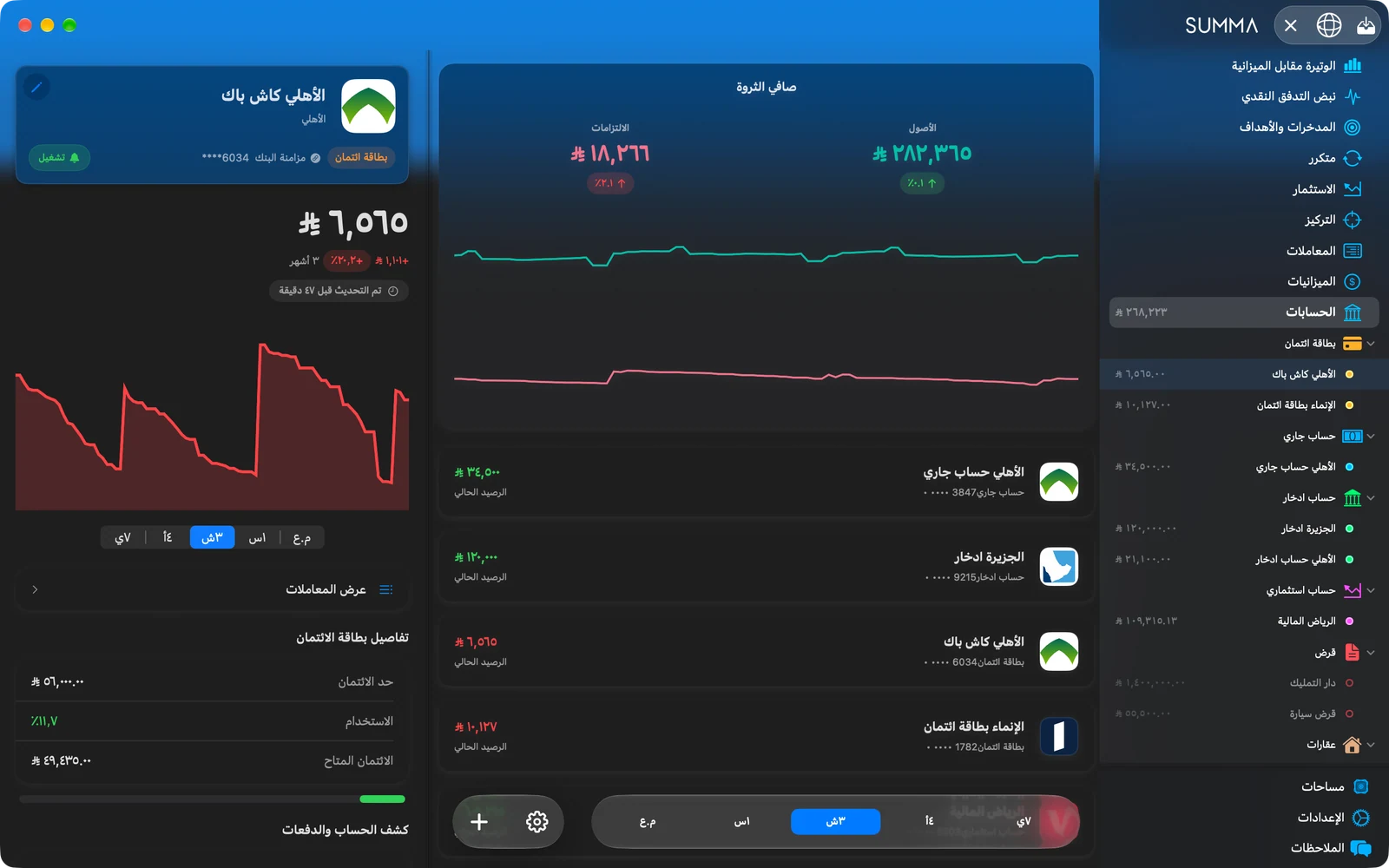 Summa for Mac: every account and the net worth
