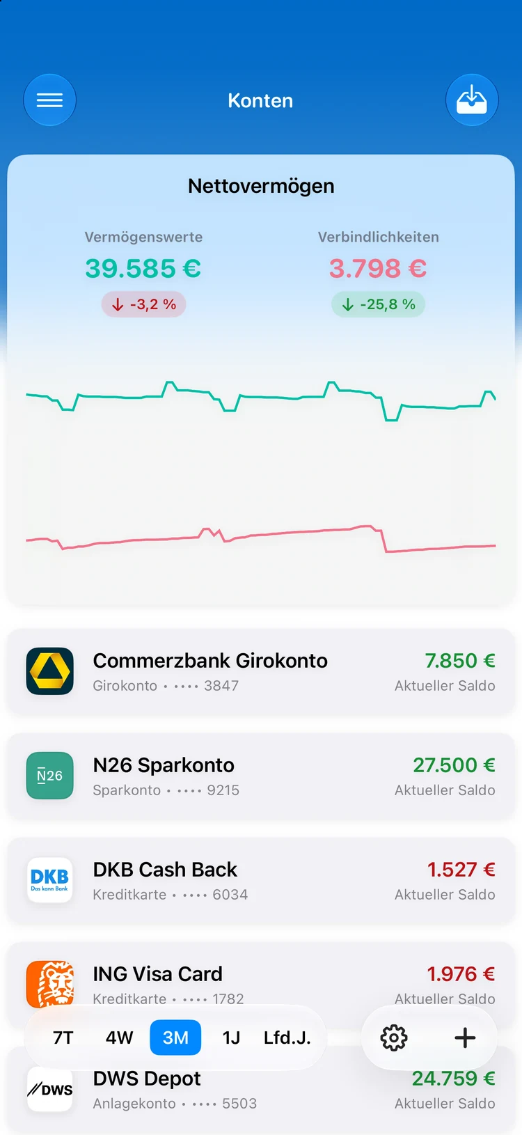 Summa on iPhone: accounts and net worth