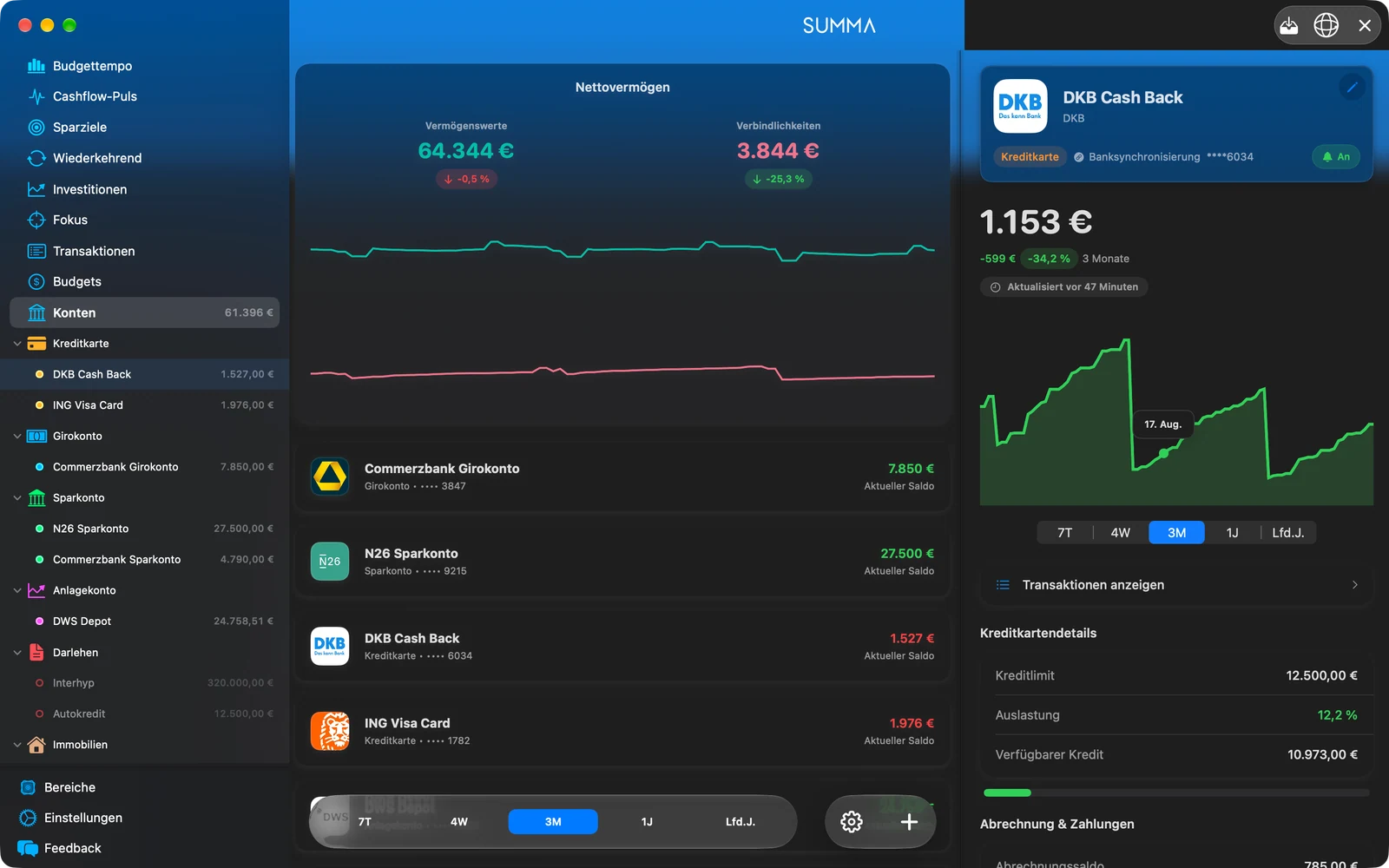 Summa for Mac: every account and the net worth
