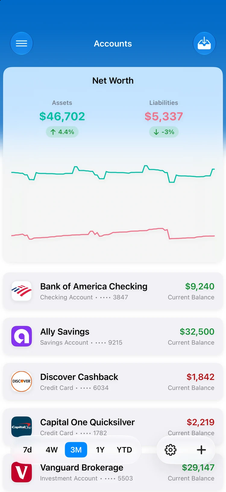 Summa on iPhone: accounts and net worth