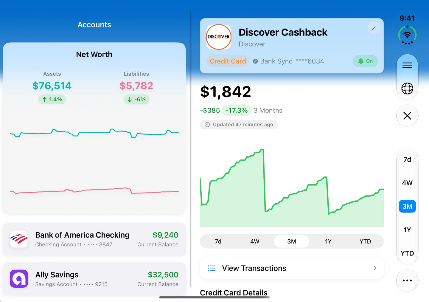 Summa on iPhone Duo, open: accounts and net worth