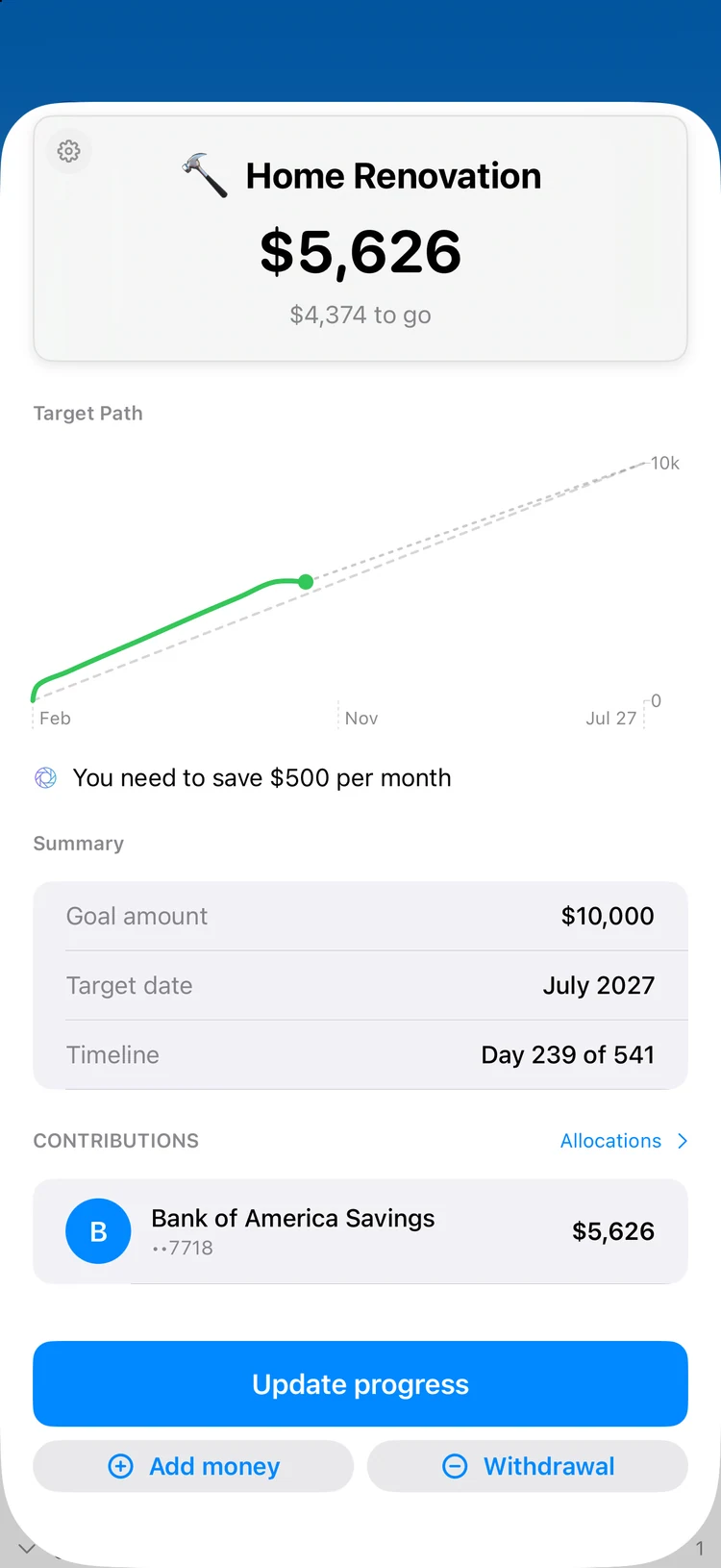 Goals: Savings goals you can watch filling up.