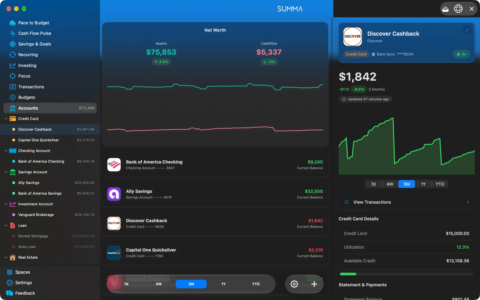 Summa for Mac: every account and the net worth