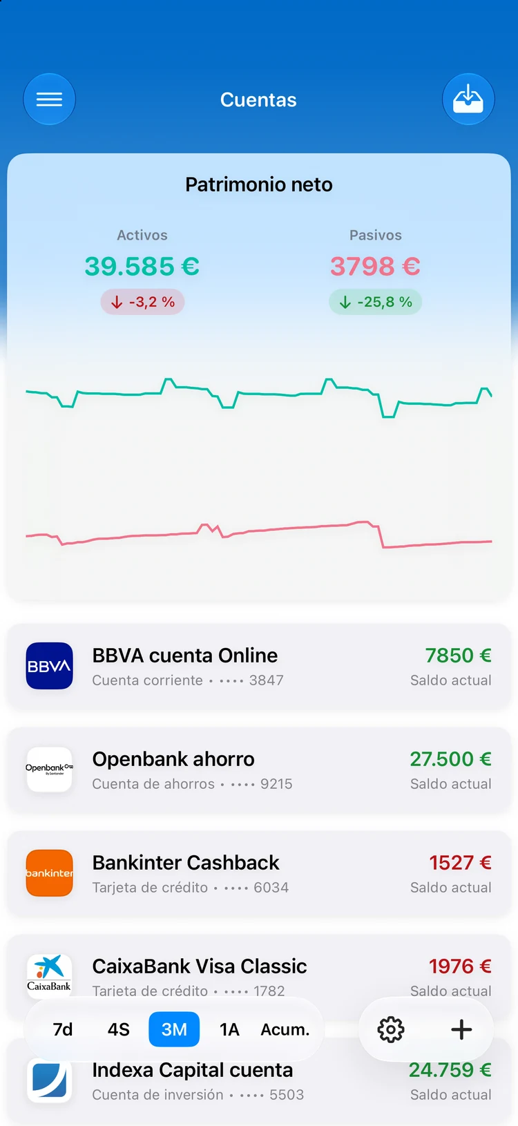 Summa on iPhone: accounts and net worth