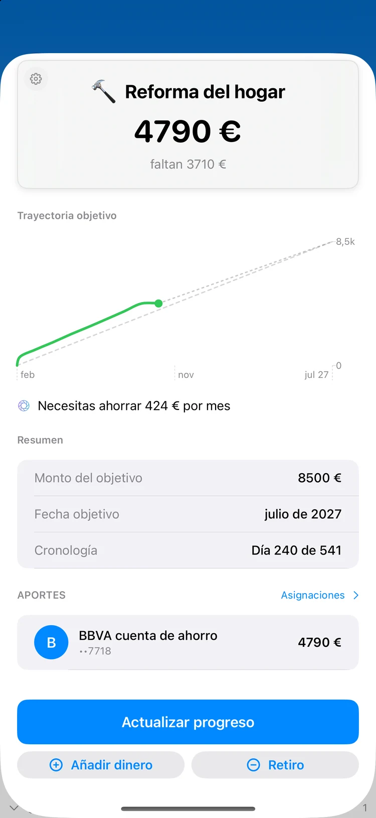 Metas: Metas de ahorro que se llenan ante tus ojos.
