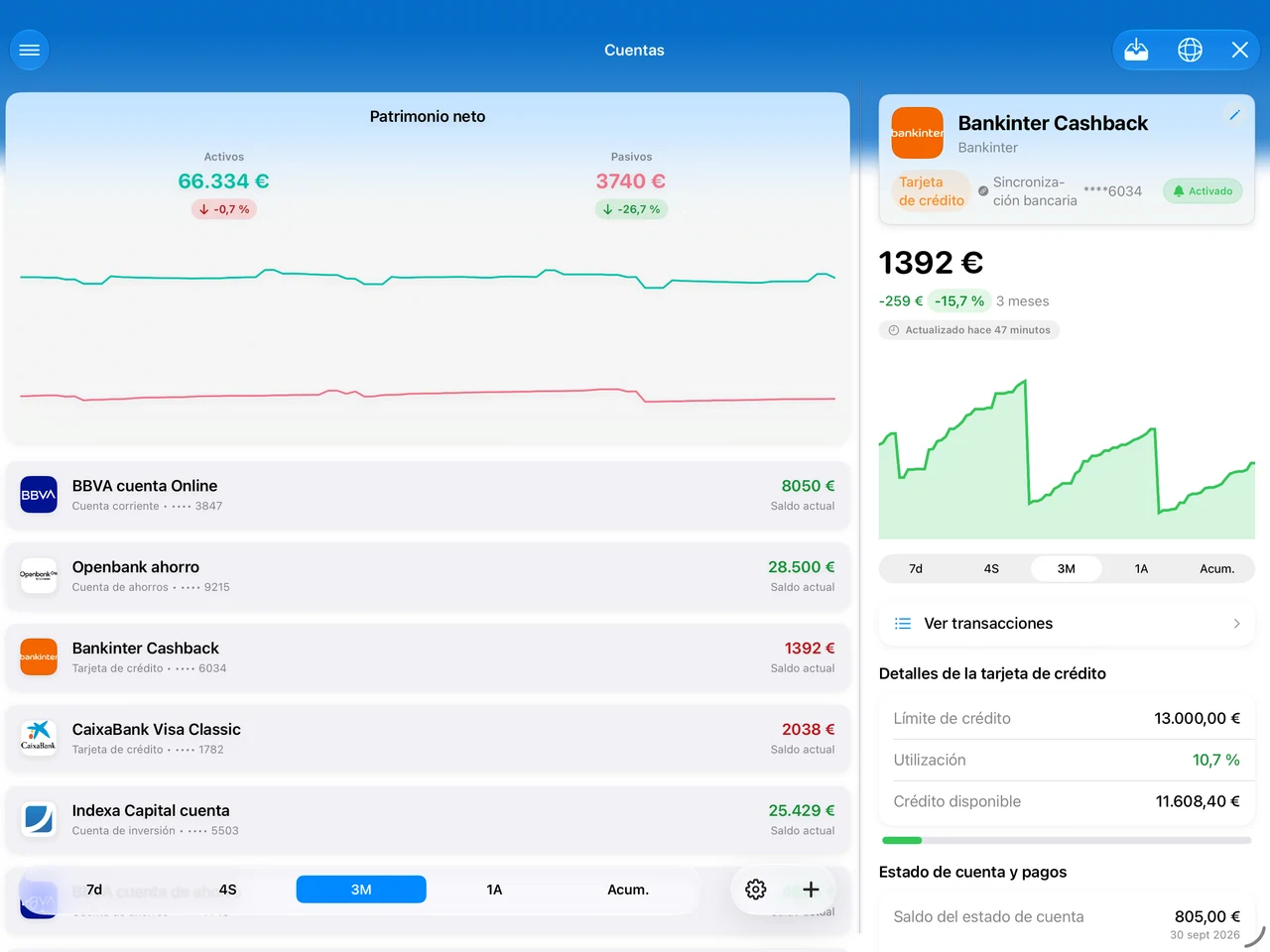 Summa on iPad: accounts beside the detail pane