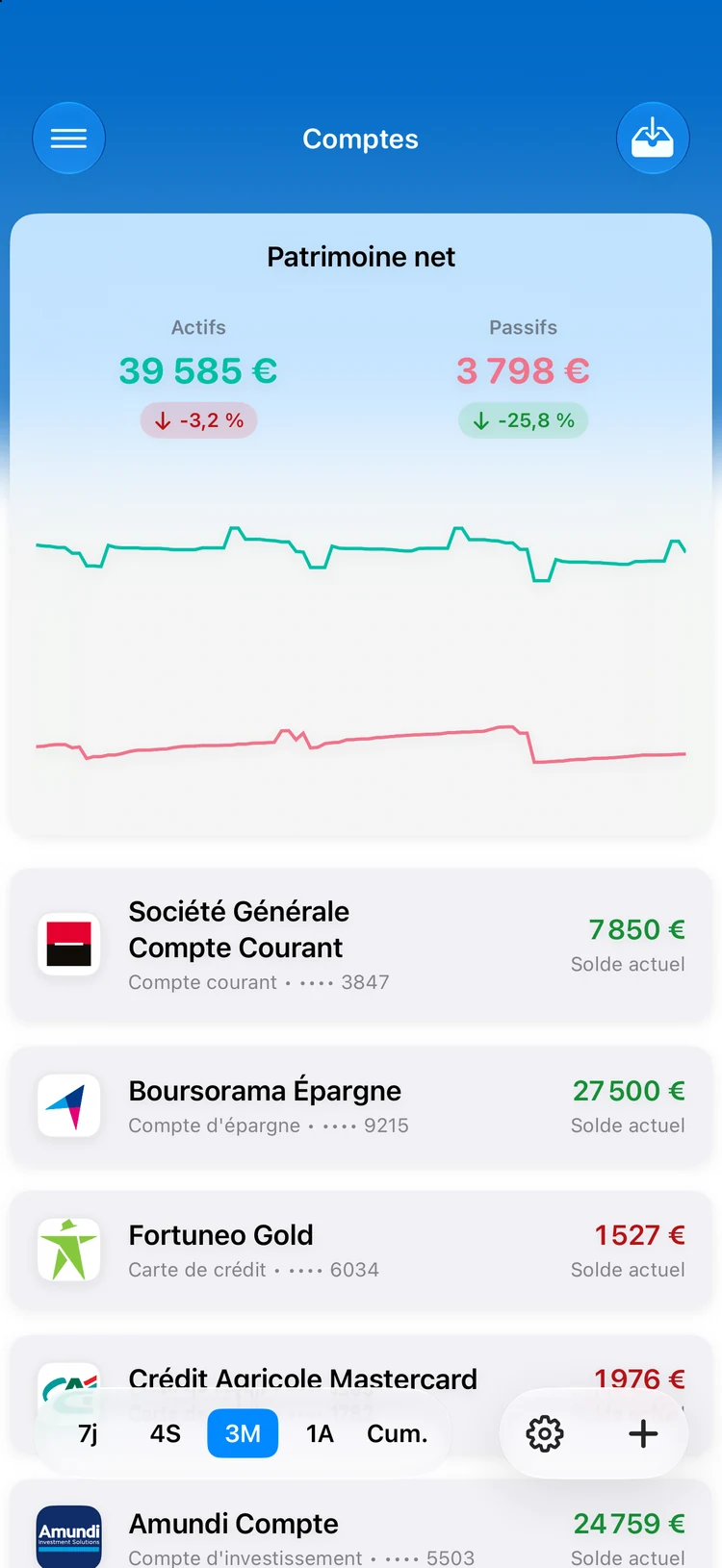 Summa on iPhone: accounts and net worth