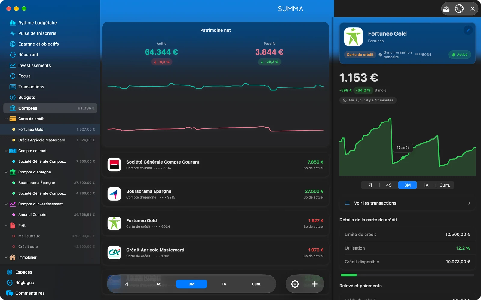 Summa for Mac: every account and the net worth