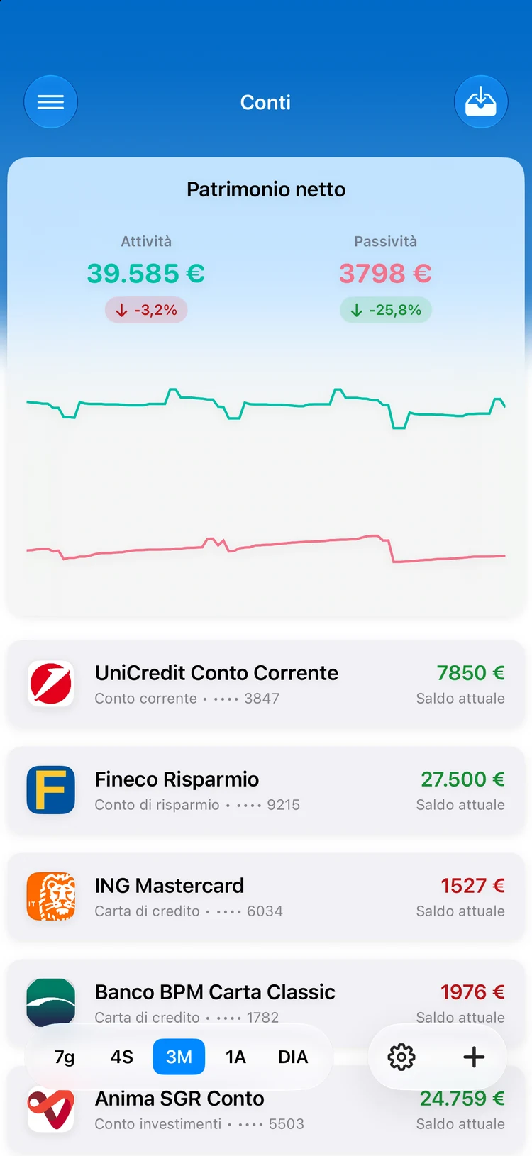 Summa on iPhone: accounts and net worth