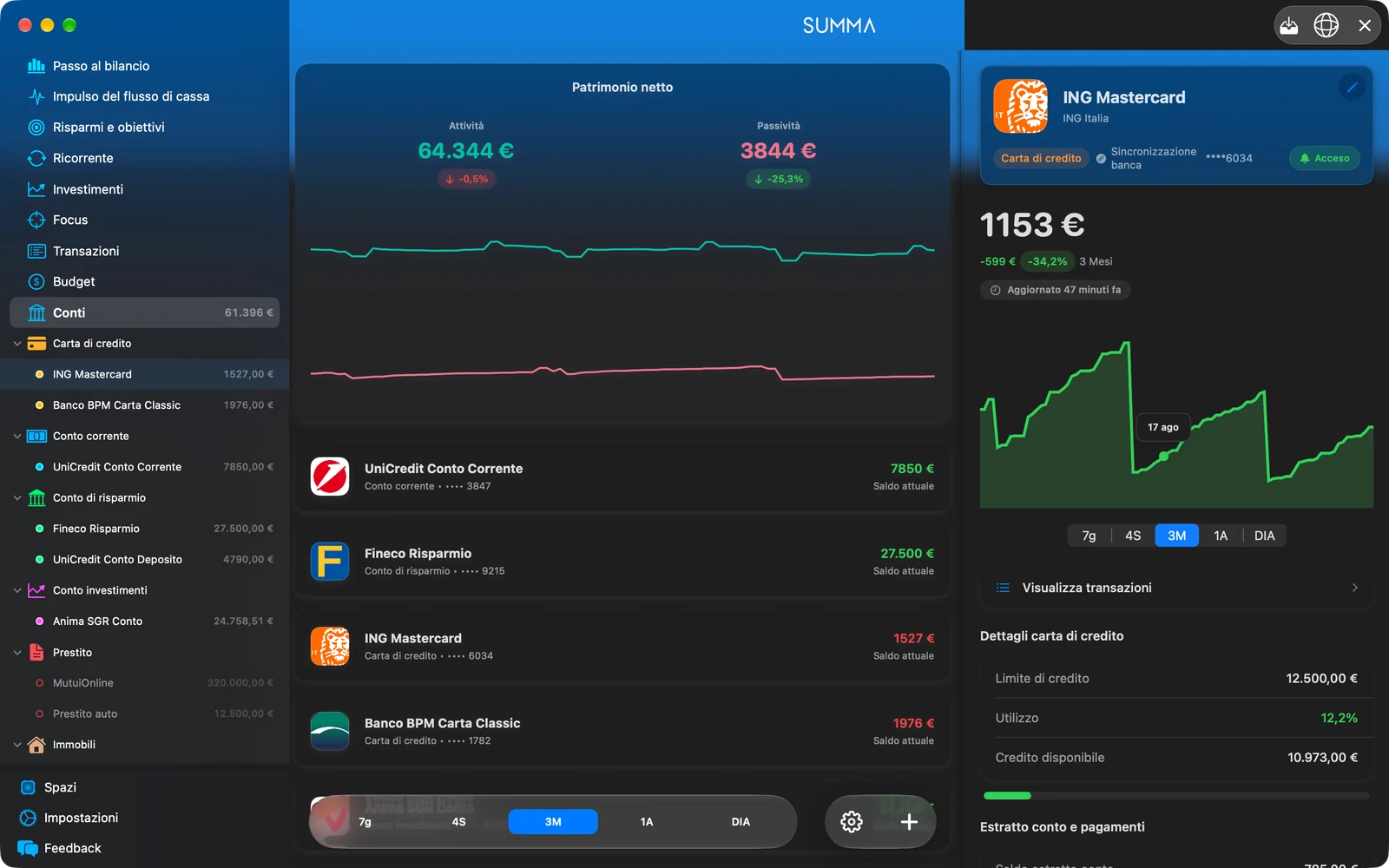 Summa for Mac: every account and the net worth
