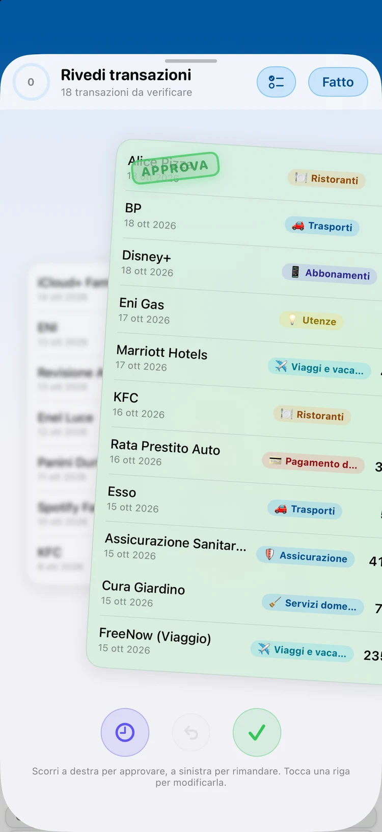 Scansione scontrini in Summa: importo, esercente e categoria catturati da una foto.