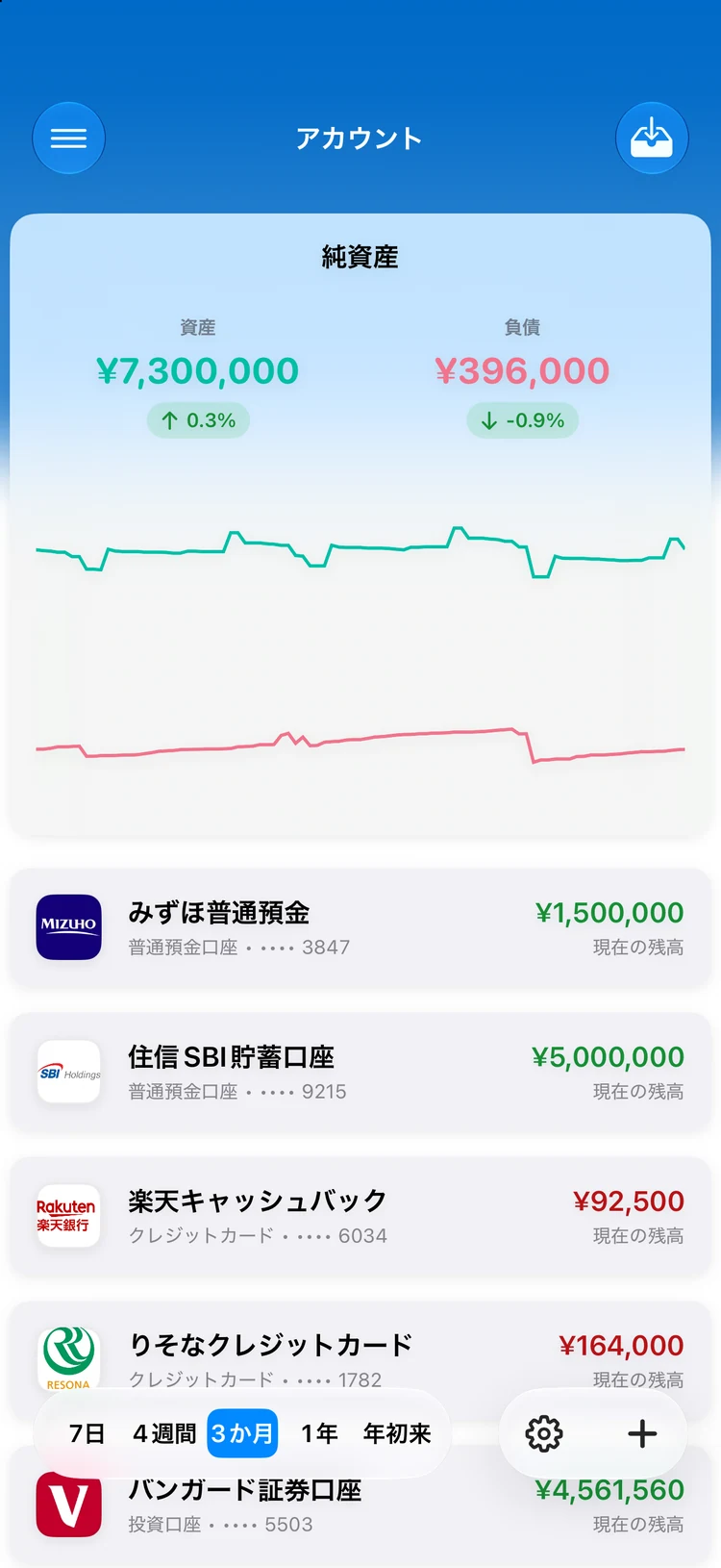 Summa on iPhone: accounts and net worth