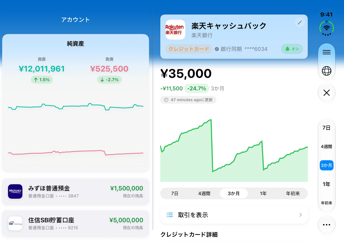 Summa on iPhone Duo, open: accounts and net worth