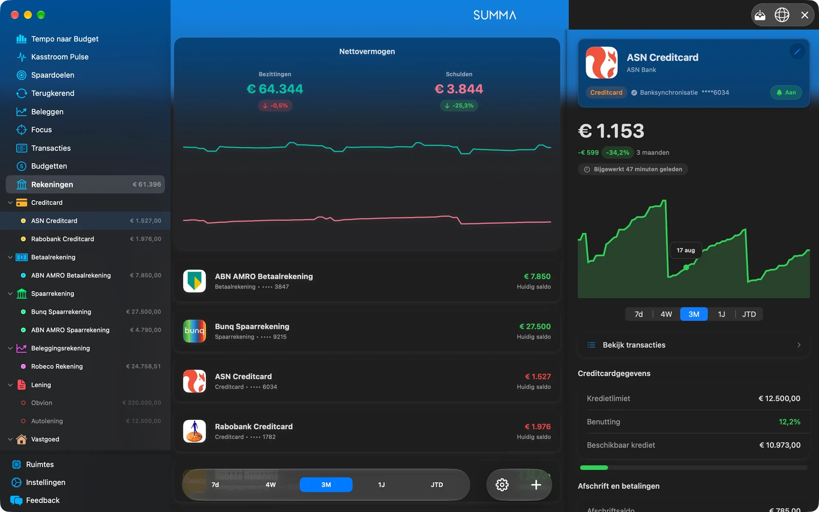Summa for Mac: every account and the net worth