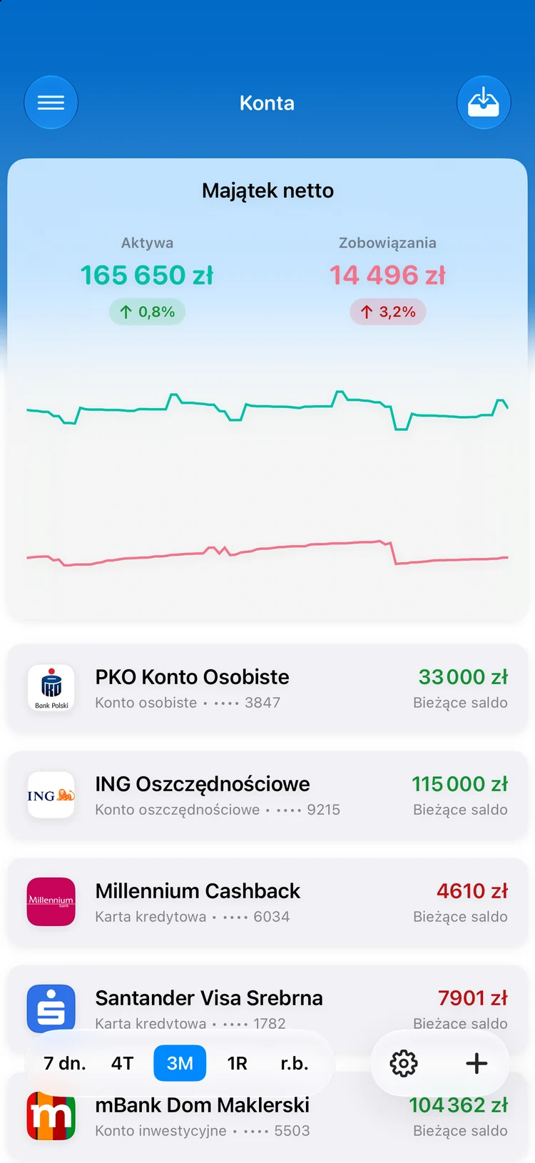 Summa on iPhone: accounts and net worth