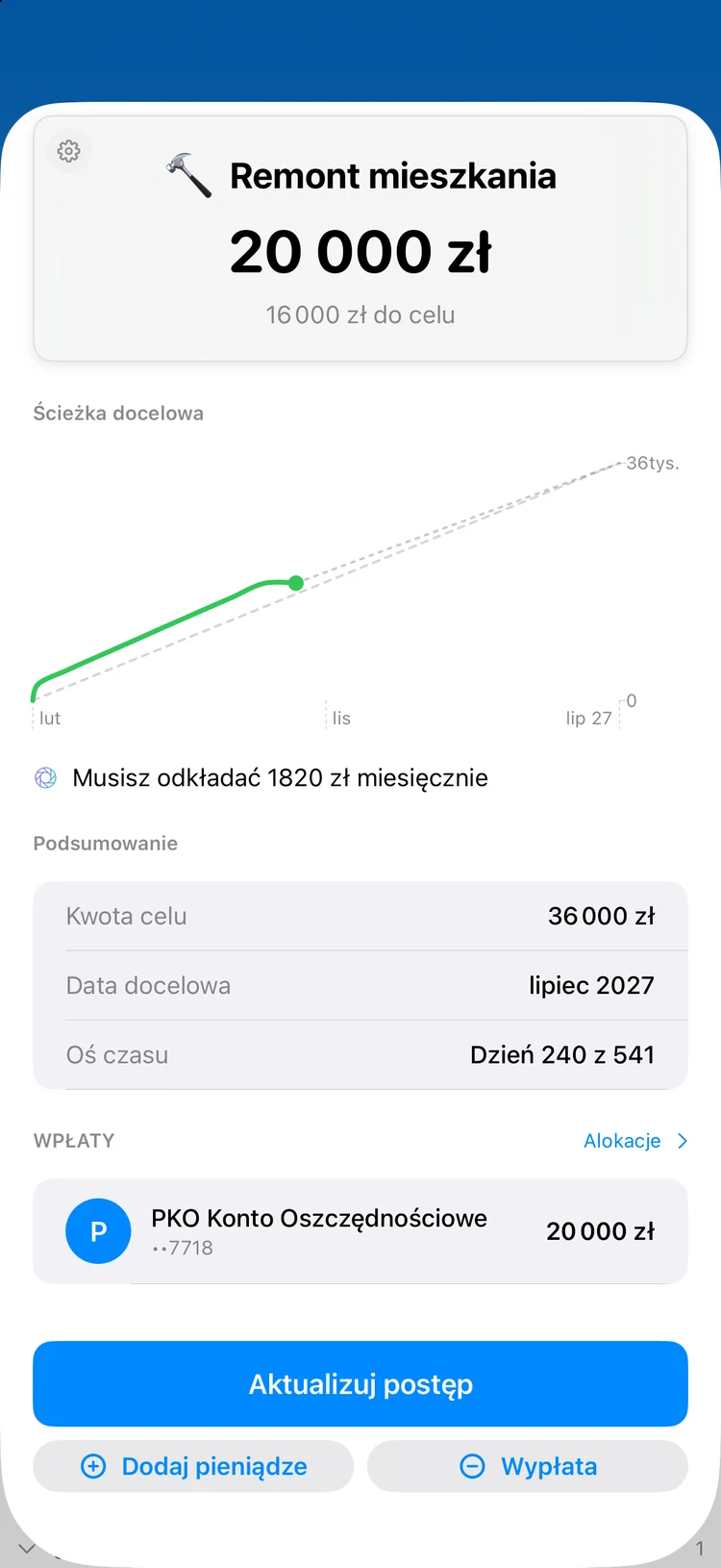 Cele: Patrz, jak rosną Twoje cele oszczędnościowe.