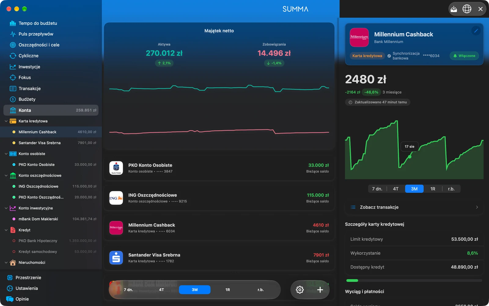 Summa for Mac: every account and the net worth
