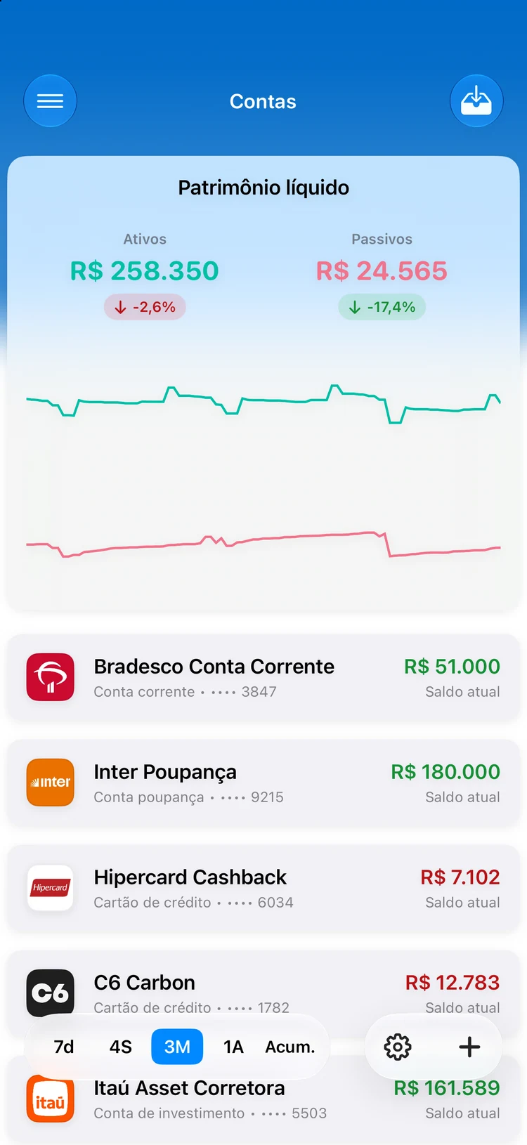 Summa on iPhone: accounts and net worth