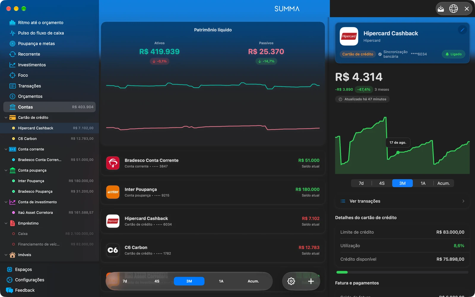 Summa for Mac: every account and the net worth