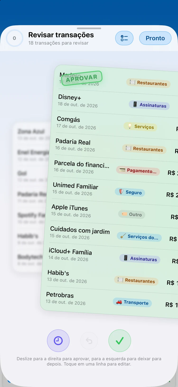 Escaneamento de notas no Summa: valor, estabelecimento e categoria capturados a partir de uma foto.