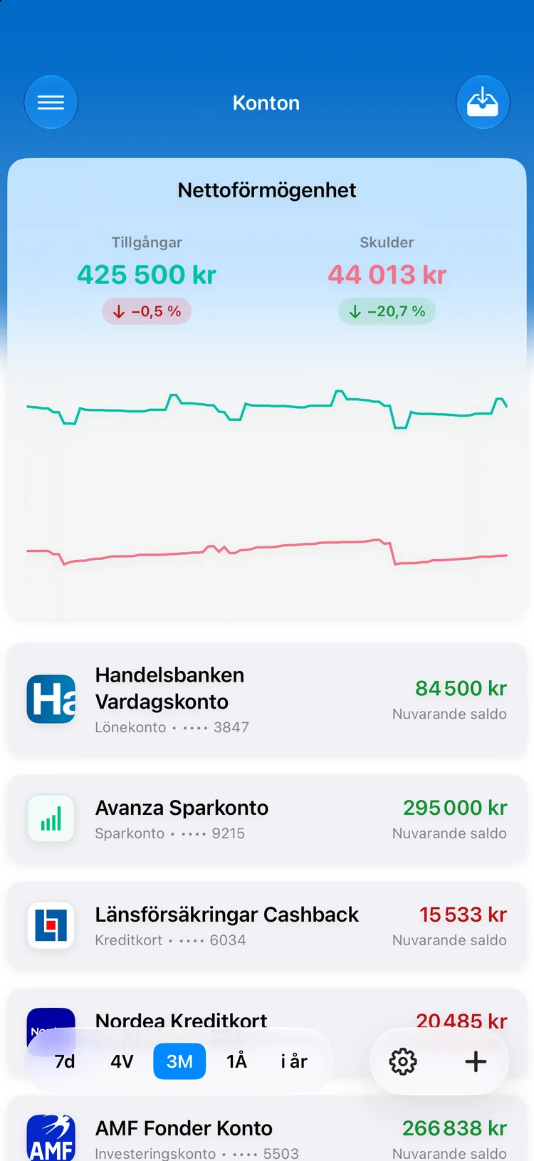Summa on iPhone: accounts and net worth