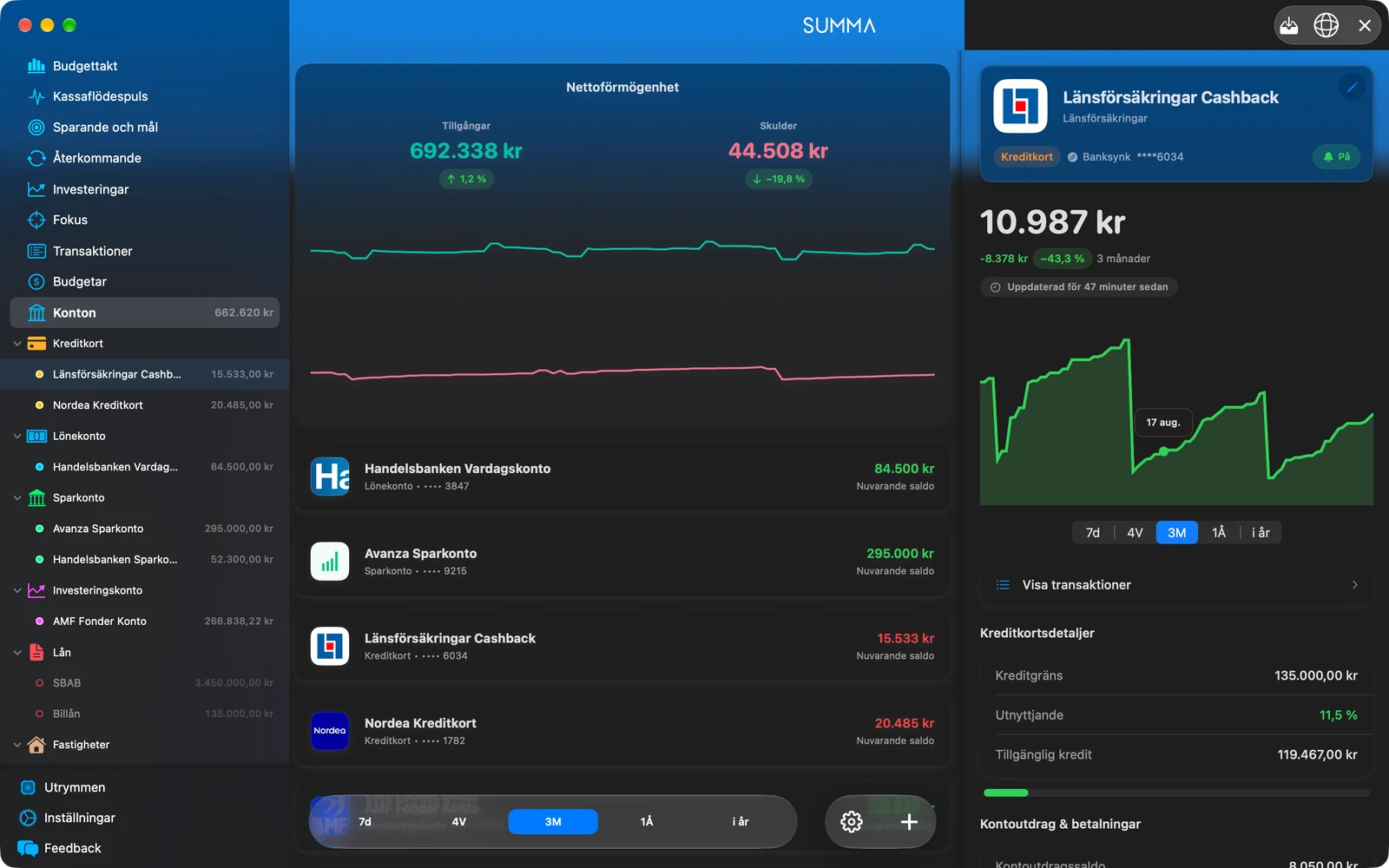 Summa for Mac: every account and the net worth