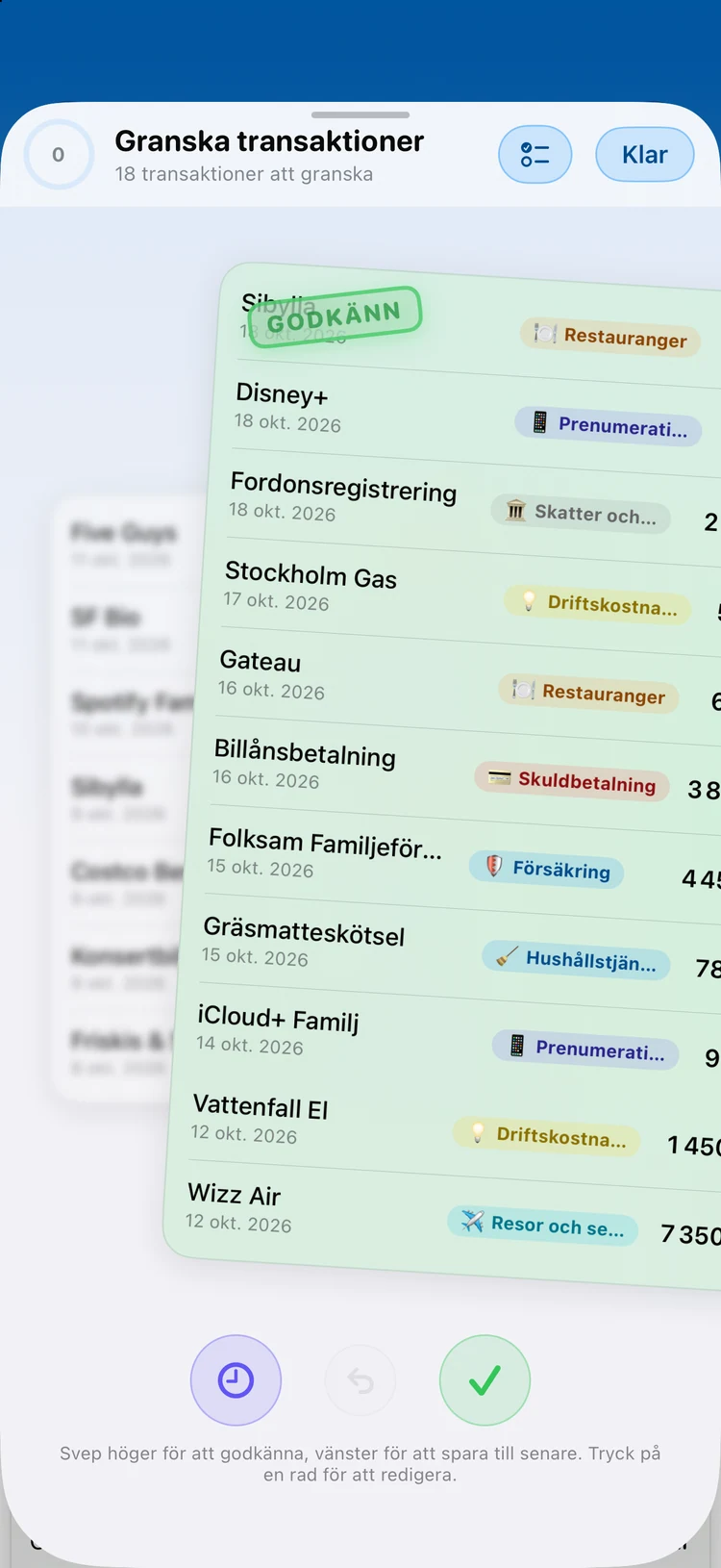 Kvittoskanning i Summa: belopp, butik och kategori fångas från ett foto.