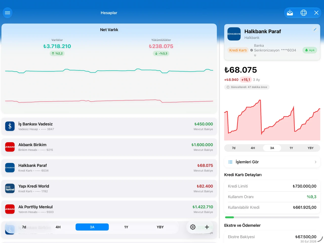 Summa on iPad: accounts beside the detail pane